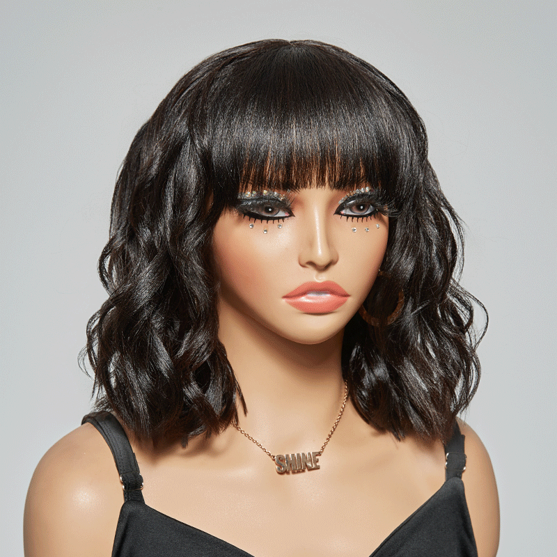 Pour Débutants 3x1 Dentelle Yaki Straight/Ondulé Bob Perruque Avec Frange 2 Styles