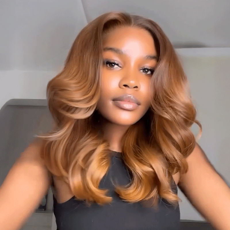 Glueless Enjoué Style Couleur Cuivre Ombre 250% Densité Body Wave Bob 4x4 Perruque Sans Colle