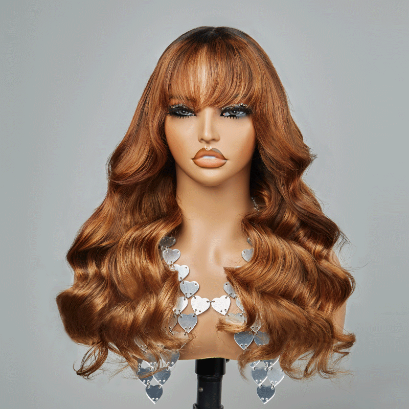 3x1 Dentelle Brun Caramel Orangé Couleur Perruque Avec Frange Body Wave