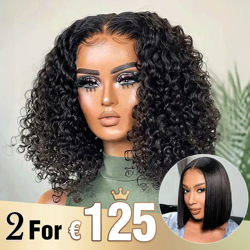 2 𝑭𝑶𝑹 €125.88🔥10"Glueless Bob 4×4 Bouclés+8"Coupe Émoussée Soyeux Lisse 2x6 Dentelle Perruque