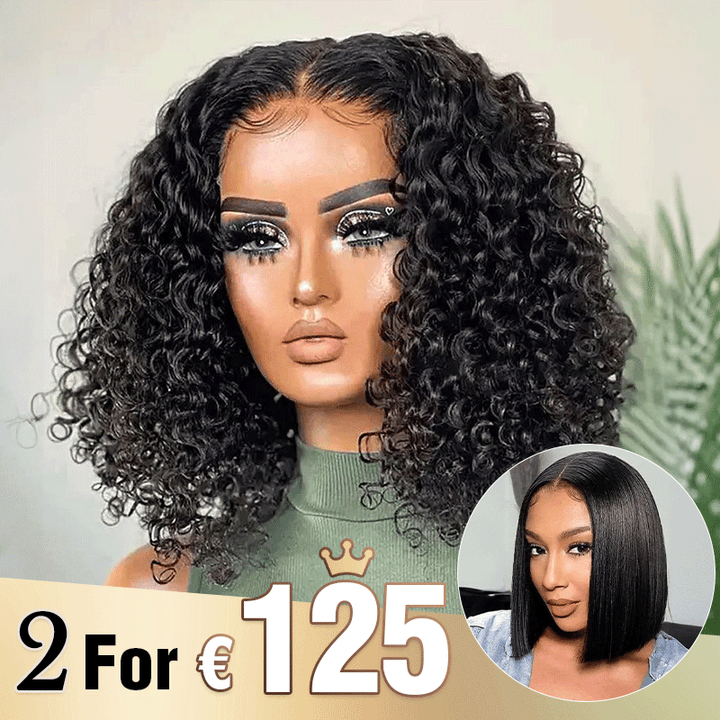 2 𝑭𝑶𝑹 €125.88🔥10"Glueless Bob 4×4 Bouclés+8"Coupe Émoussée Soyeux Lisse 2x6 Dentelle Perruque