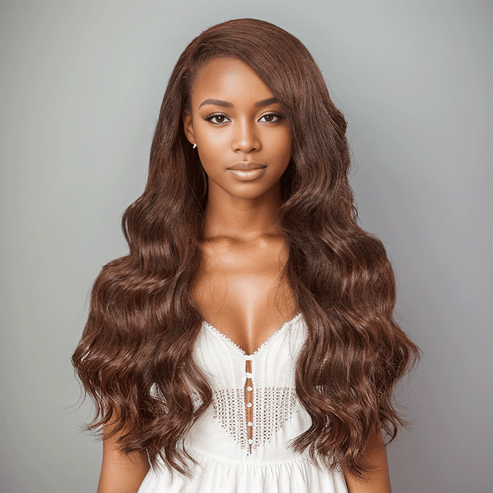 13x4 C Partie Glueless Brun Chocolat Perruque Sans Colle Body Wave