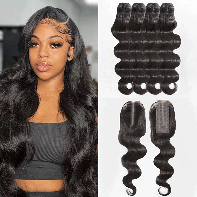 Fermeture Mono Top Gratuite Tissage Cheveux Bruts Body Wave Extensions