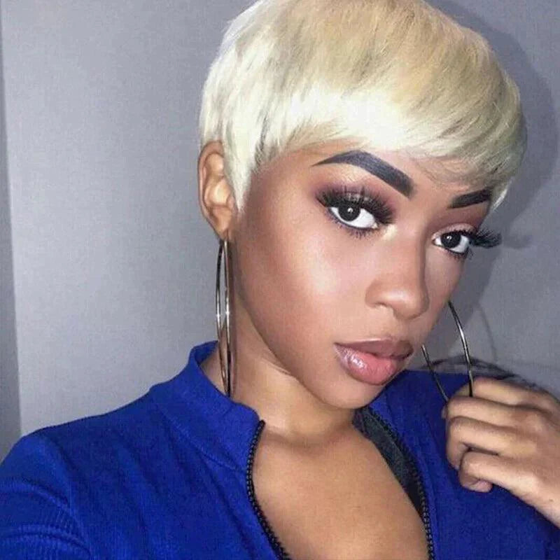 Glueless Couleur Blonde Pixie Perruque Court Naturel Perruque Sans Colle